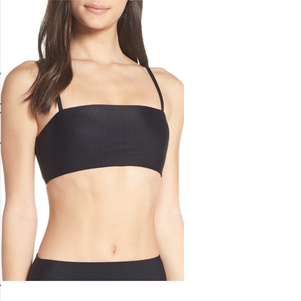 Something Navy Black Ribbed Bandeau Bathing Suit Top
